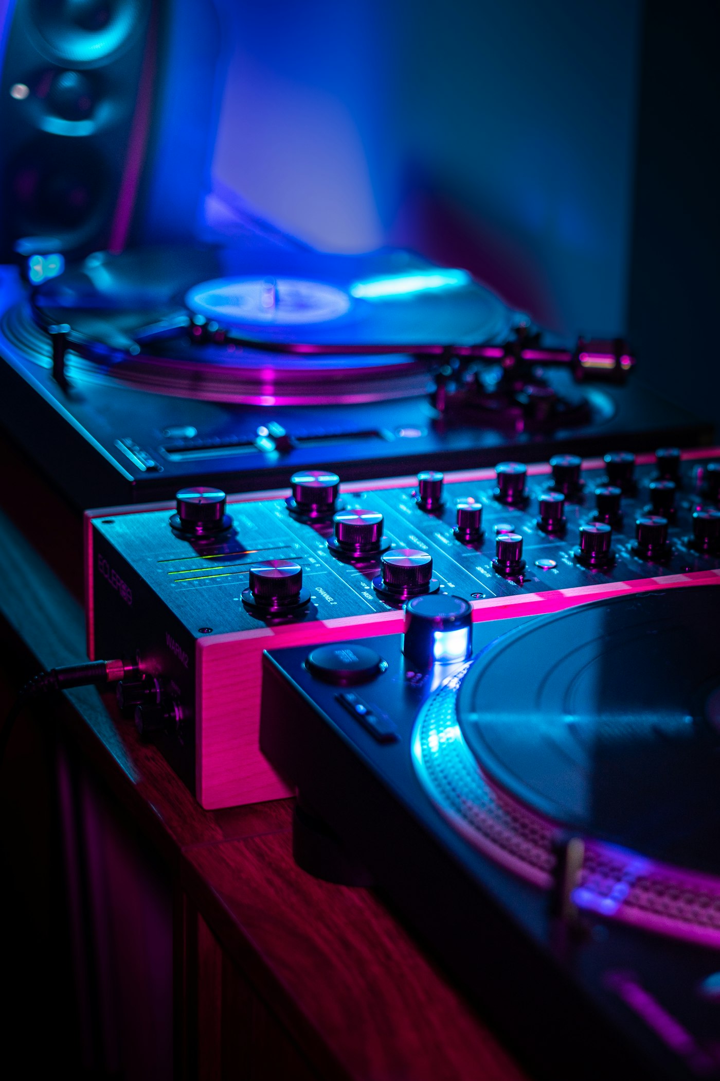 Temporary reference of a neon-lit DJ setup